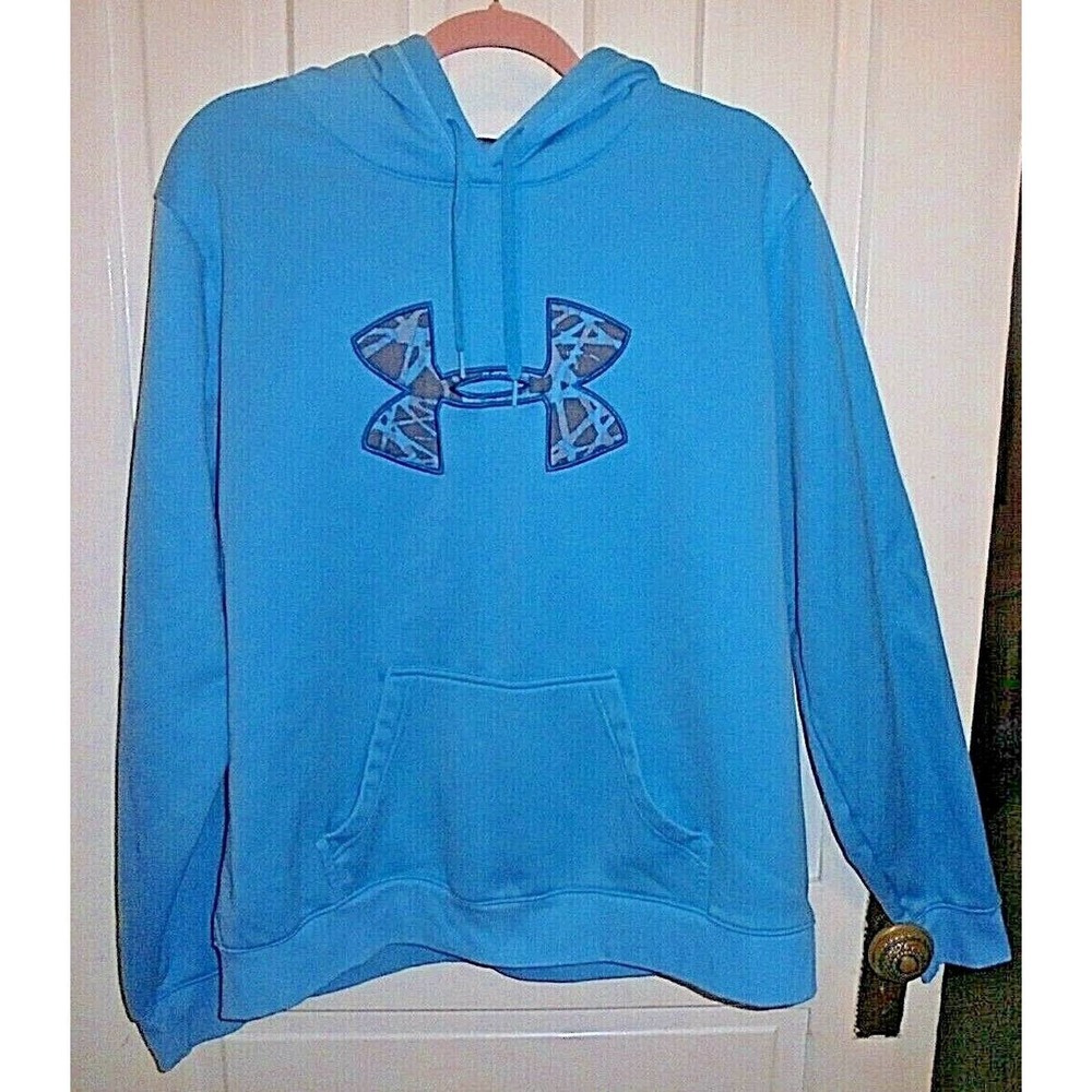 Women's size XL Under Armour Hooded Sweatshirt Light Blue Camo Accents EUC